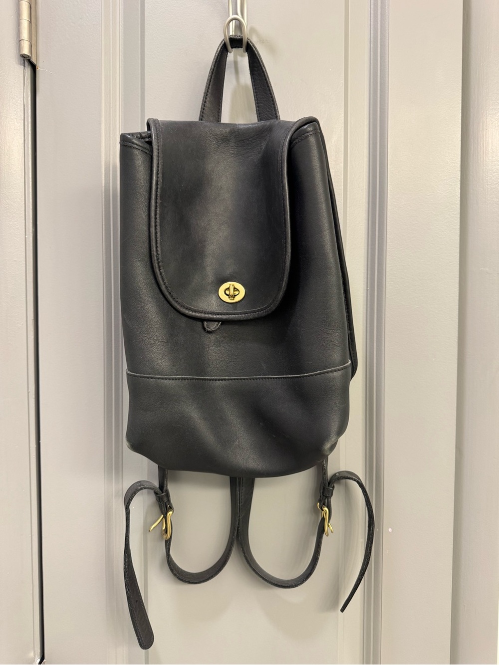 Coach Black Leather Backpack with Gold Hardware